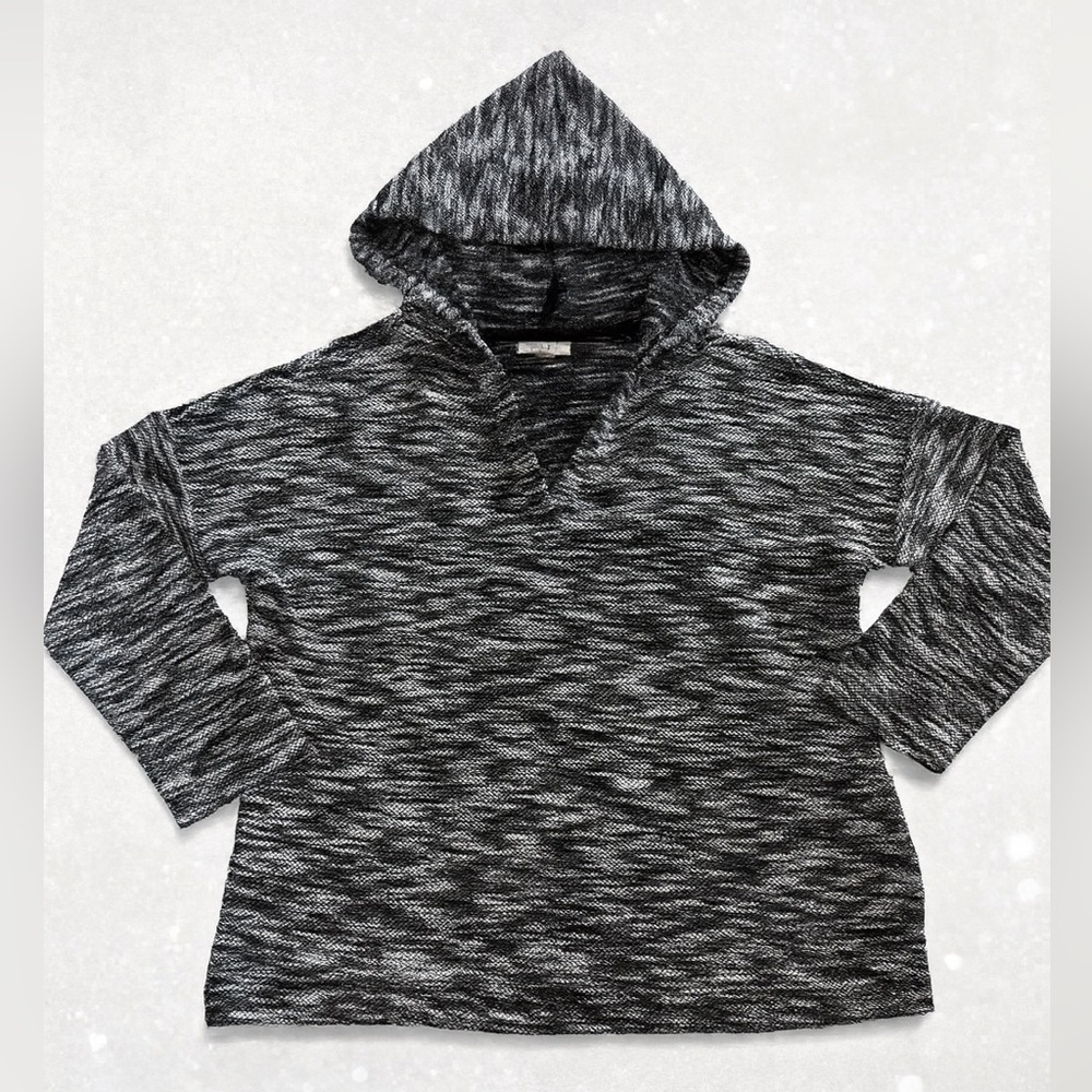 Style & Co Black Gray Marled Hooded Knit Pullover Sweater size L